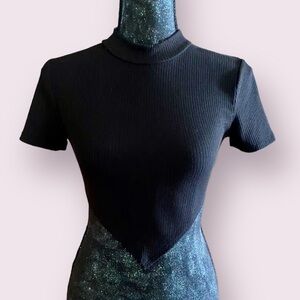 Forever 21 Black Open-Back Tie Short Sleeve Turtleneck T-Shirt